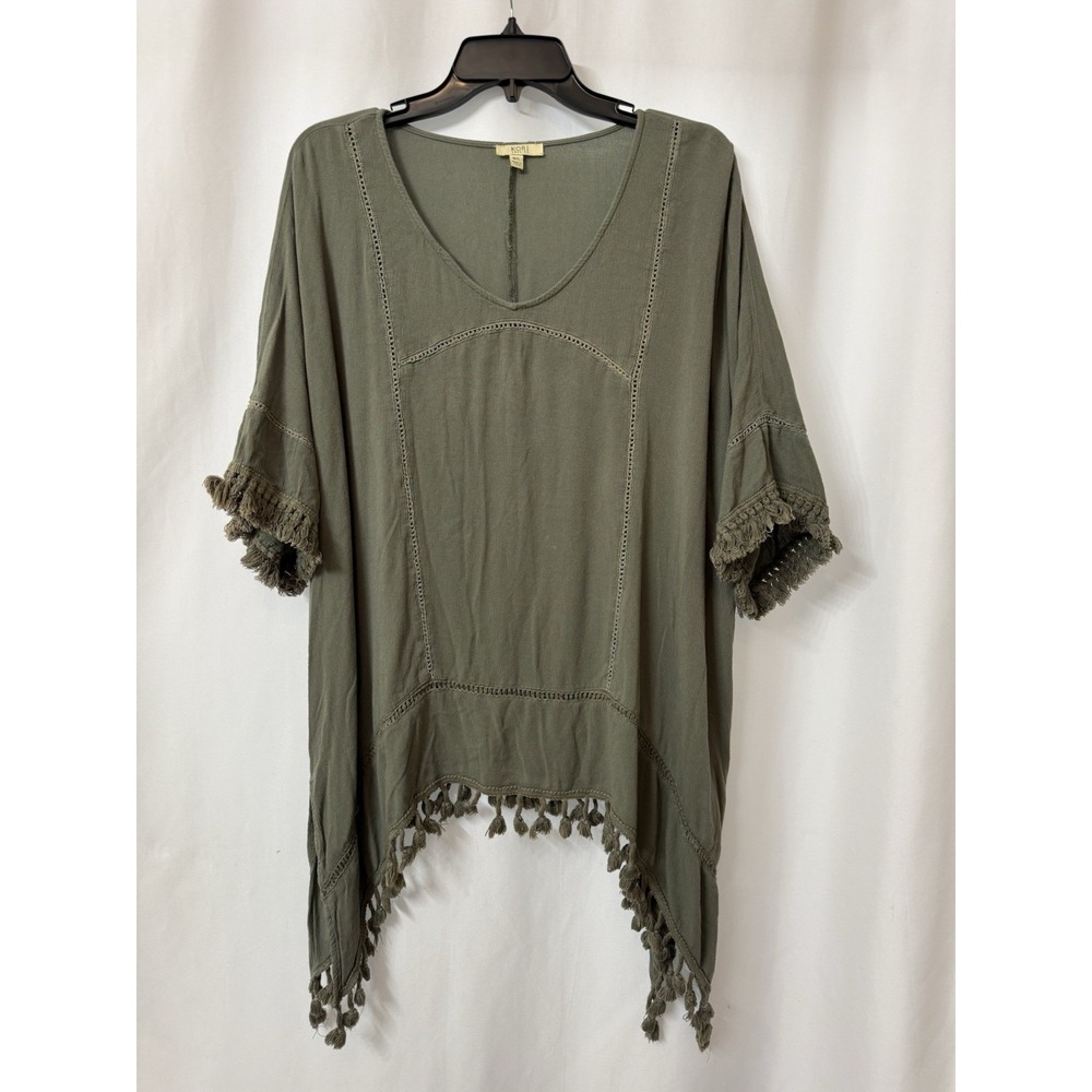 Olive Green Top‎ M/L Fringe Tassels Boho Festival Fairy Gypsy Fyve R38
